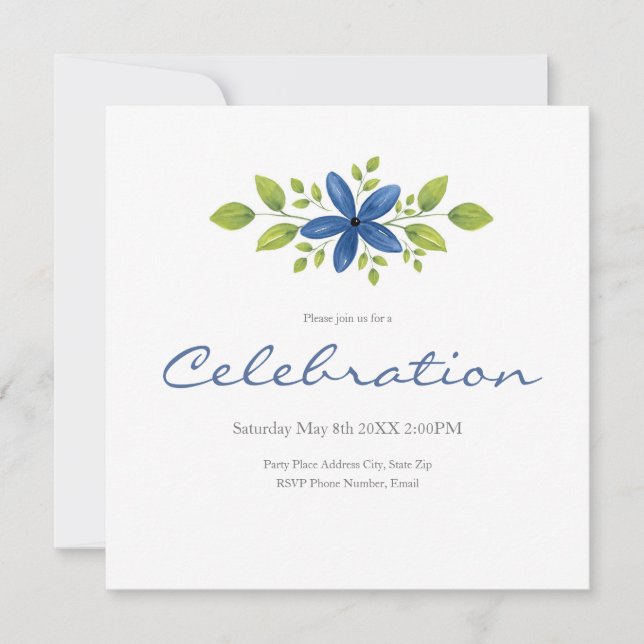 Indigo Watercolor Floral Swag 2 Invitation (Front)