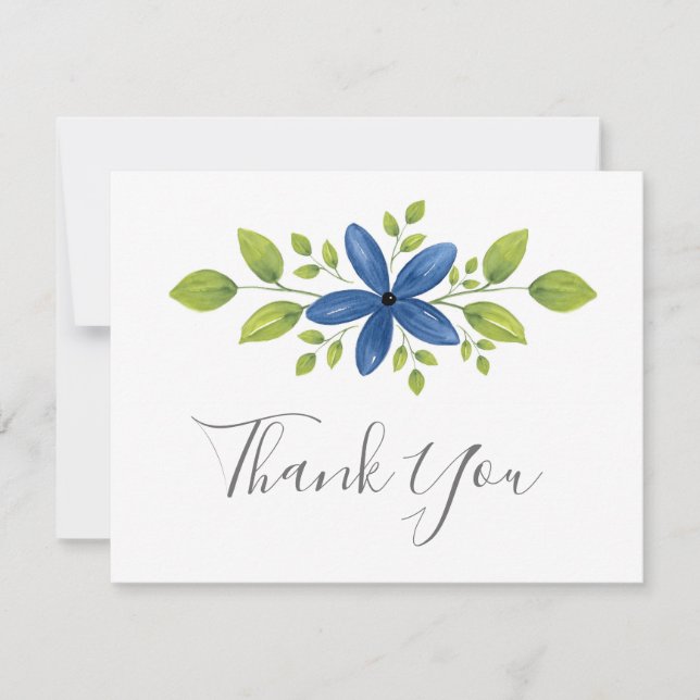 Indigo Watercolor Floral Swag 2 Thank You Card (Front)