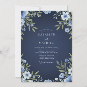 Indigo Watercolor Floral Wedding Invitation