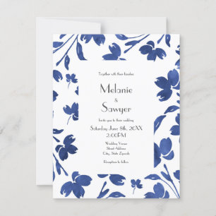 Indigo Watercolor Flower Stems  Invitation