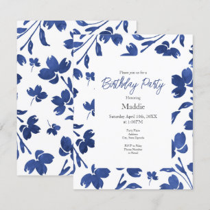 Indigo Watercolor Flower Stems  Invitation