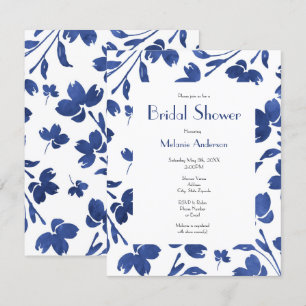Indigo Watercolor Flower Stems  Invitation