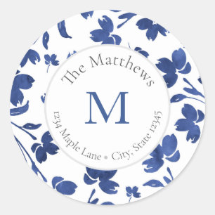 Indigo Watercolor Flower Stems labels