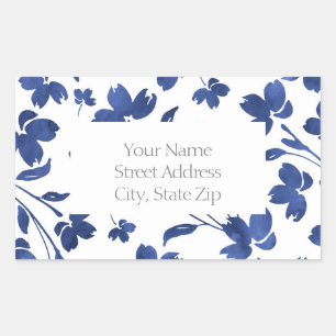 Indigo Watercolor Flower Stems  Rectangular Sticker