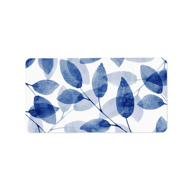Indigo Watercolor Leaves Label (Front)