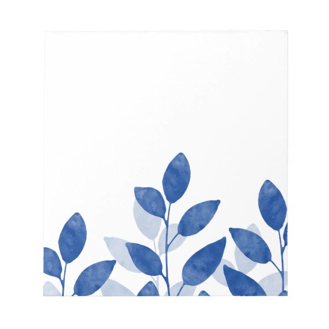 Indigo Watercolor Leaves Notepad (Front)