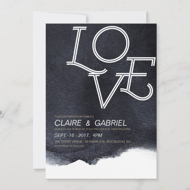 Indigo watercolor love modern simple wedding invitation (Front)