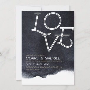 Indigo watercolor love modern simple wedding invitation