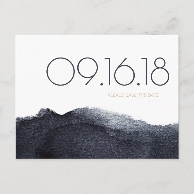 Indigo watercolor modern simple save the date announcement postcard (Front)
