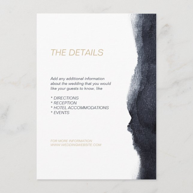 Indigo watercolor modern simple wedding direction enclosure card (Front)