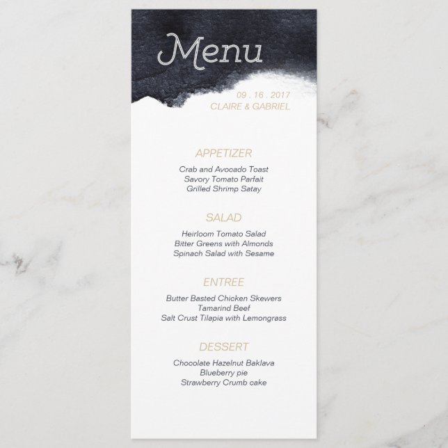 Indigo watercolor modern simple wedding menu (Front)
