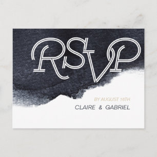 Indigo watercolor modern simple wedding RSVP Invitation Postcard