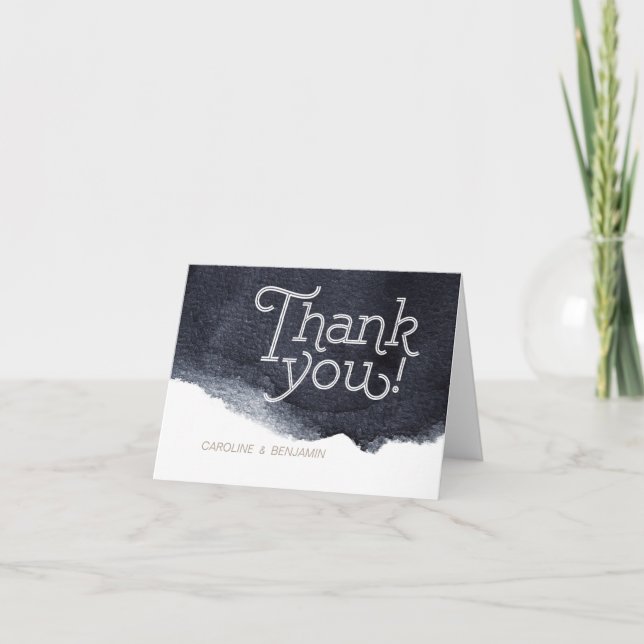 Indigo watercolor modern simple wedding thank you card (Front)
