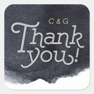 Indigo watercolor modern simple wedding thank you square sticker