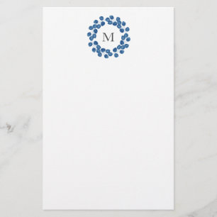 Indigo Watercolor Silver Dollar Eucalyptus Wreath Stationery