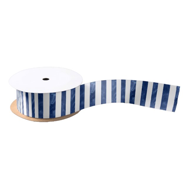 Indigo Watercolor Stripes Satin Ribbon (Spool)