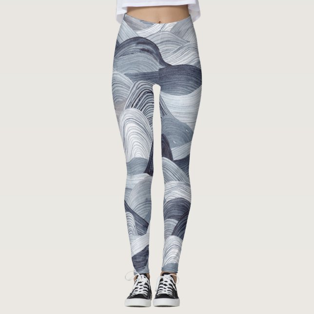 Indigo Watercolor Wave Seamless Leggings (Front)