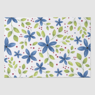 Indigo Waterolor Floral Bouquet Pattern Tissue Paper