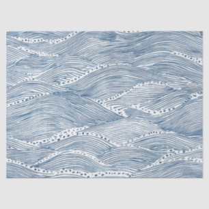 Indigo Wave Line Art Tissue Paper