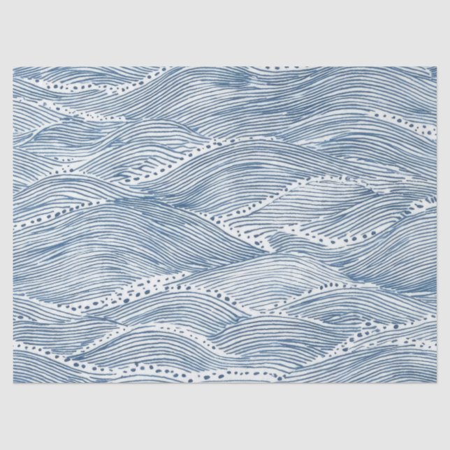 Indigo Wave Line Art Tissue Paper (Front)