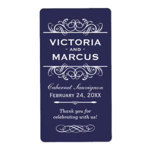 Indigo Wedding Wine Bottle Monogram Favour Labels