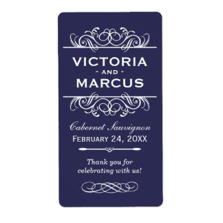 Indigo Wedding Wine Bottle Monogram Favour Labels