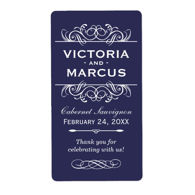Indigo Wedding Wine Bottle Monogram Favour Labels (Front)