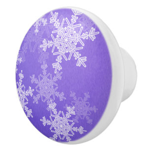 Indigo White Snowflakes Minimalist Christmas Ceramic Knob