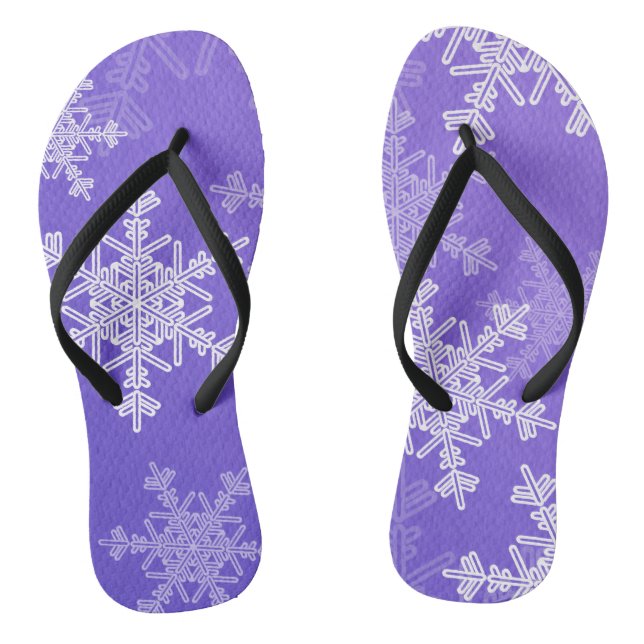 Indigo White Snowflakes Minimalist Christmas Flip Flops (Footbed)