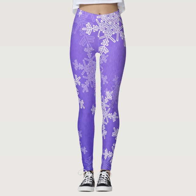 Indigo White Snowflakes Minimalist Christmas Leggings (Front)