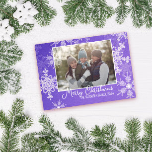 Indigo White Snowflakes Minimalist Christmas Photo Holiday Card