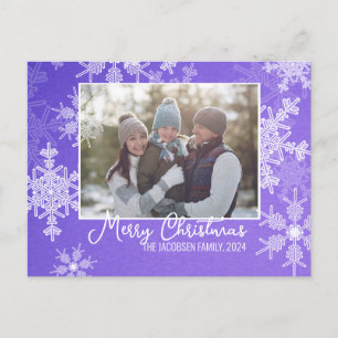 Indigo White Snowflakes Minimalist Christmas Photo Holiday Postcard