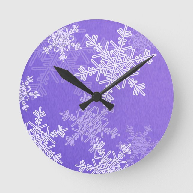 Indigo White Snowflakes Minimalist Christmas Round Clock (Front)