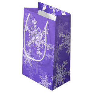 Indigo White Snowflakes Minimalist Christmas Small Gift Bag