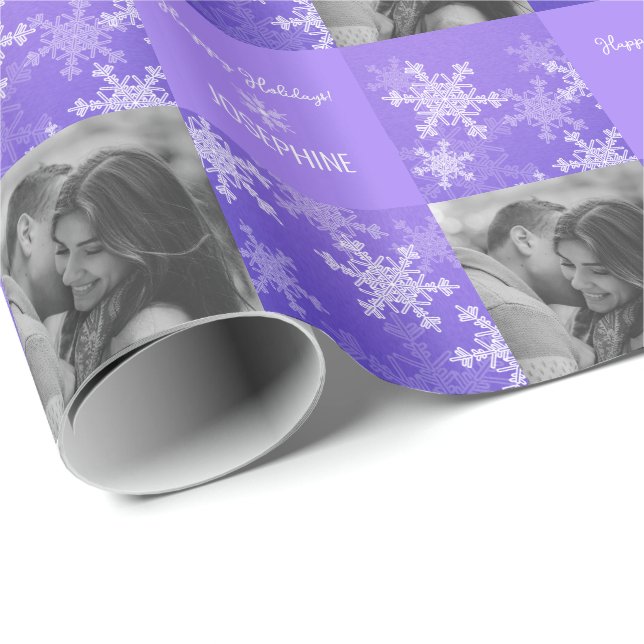 Indigo White Snowlfake Minimalist Photo Christmas  Wrapping Paper (Roll Corner)