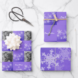 Indigo White Snowlfake Minimalist Photo Christmas Wrapping Paper Sheet