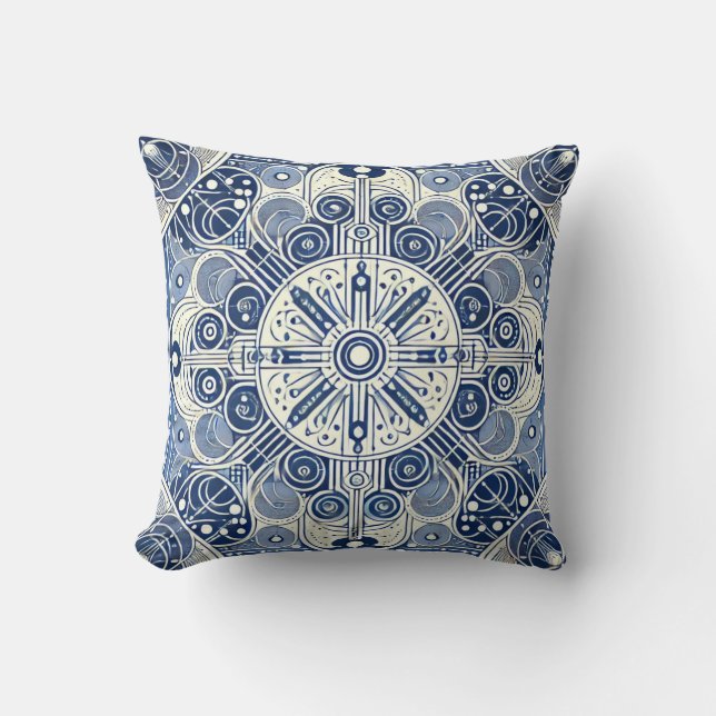 Indigo & White Symmetrical Design Cushion (Front)