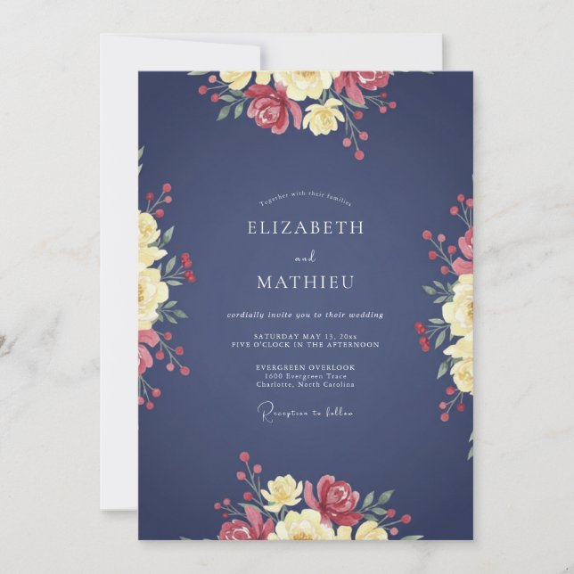 Indigo Wildflower Wedding Invitation (Front)