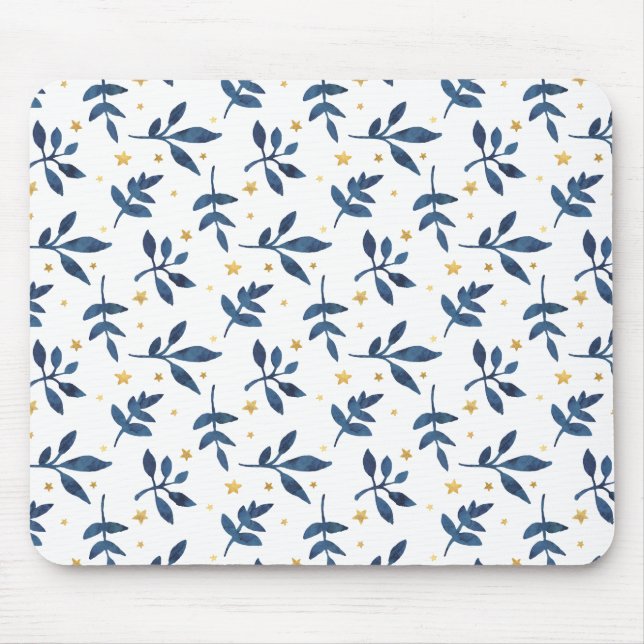 Indigo with gold faux stars mouse mat (Front)