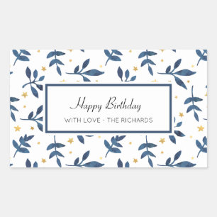Indigo with gold faux stars rectangular sticker
