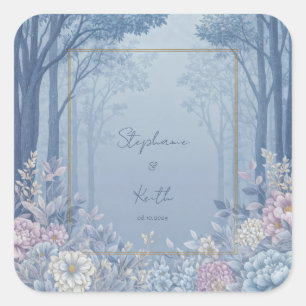 Indigo Woodland Lavender Peony Gold Frame Wedding Square Sticker