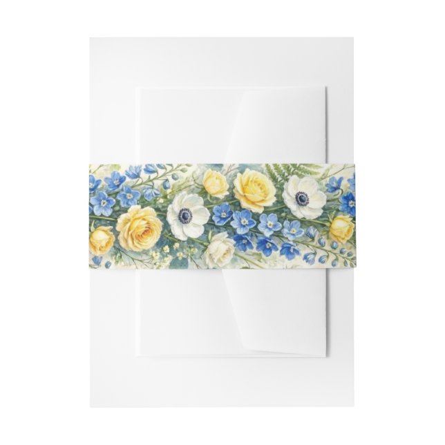 Indigo & Yellow Bloom Invitation Belly Band (Front Example)