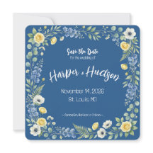 Indigo & Yellow Bloom Save the Date