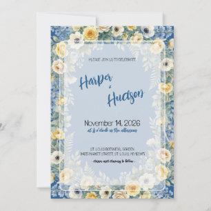 Indigo & Yellow Bloom Wedding Invitation