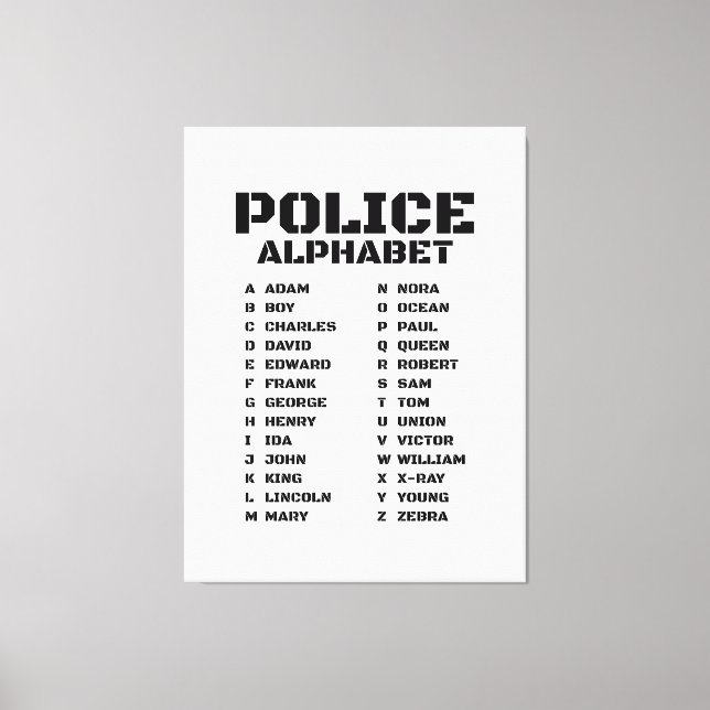 Indispensable Police Alphabet A to Z Canvas Print (Front)
