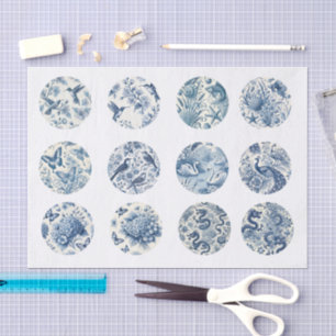Individual Blue Chinoiserie Inspired Decoupage Tissue Paper