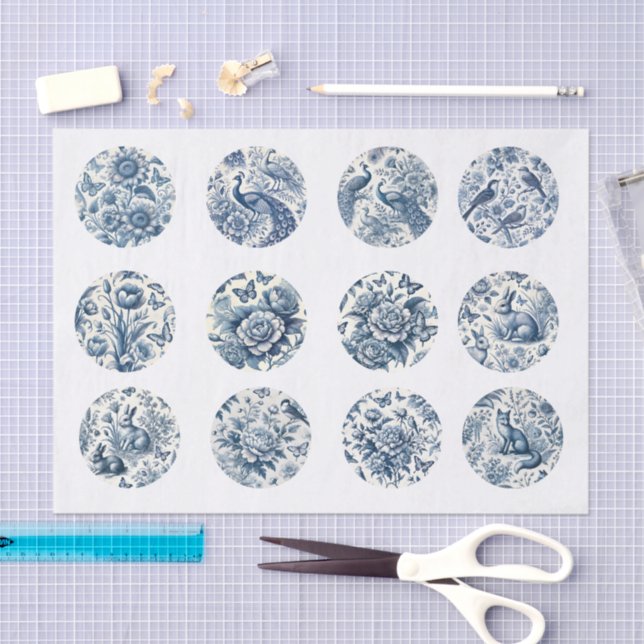 Individual Blue Chinoiserie Inspired Decoupage Tissue Paper (Craft)
