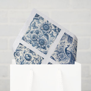Individual Blue Chinoiserie Inspired Decoupage Tissue Paper