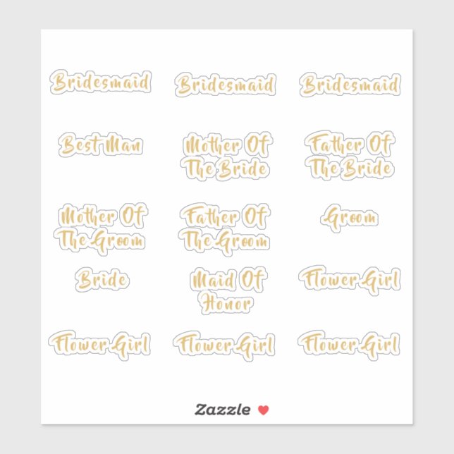 Individual Bridal Party Titles Gold Calligraphy (Sheet)