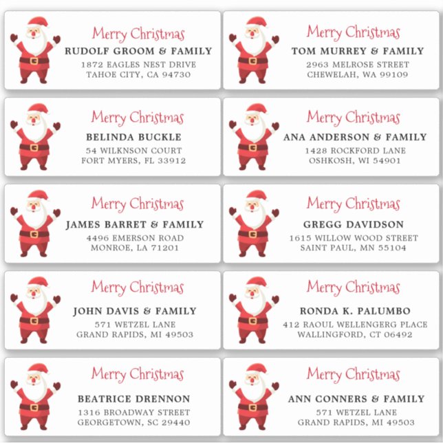 Individual Christmas card mailing address labels (Front)